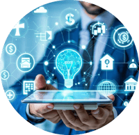 A modern and dynamic illustration featuring interconnected icons representing different industries healthcare, finance, IT, and manufacturing A modern and dynamic illustration featuring interconnected icons representing different industries healthcare, finance, IT, and manufacturing