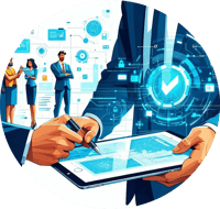 A modern and professional illustration of a team of technology leaders, engineers, and security specialists collaborating A modern and professional illustration of a team of technology leaders, engineers, and security specialists collaborating